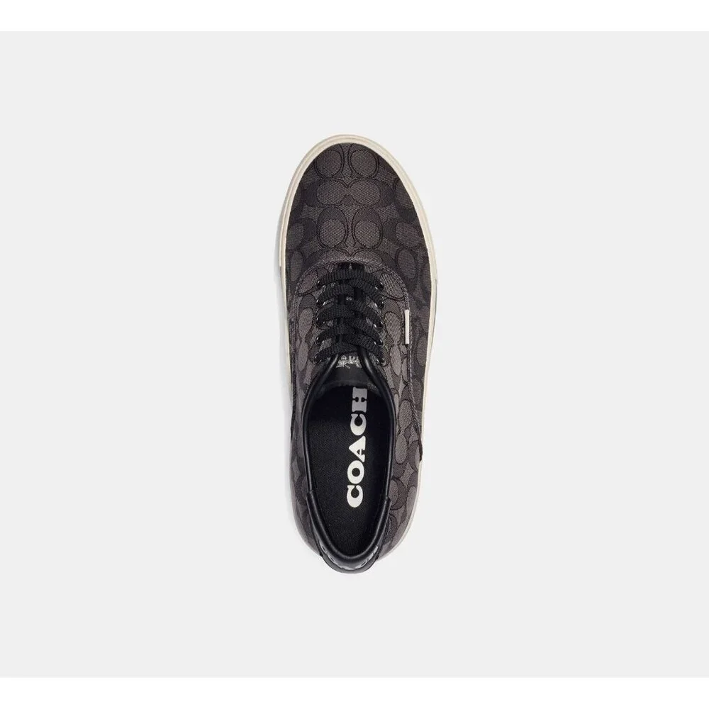 Coach Men's Size 11.5 Lace-up Sneakers Black Signature Jacquard Skate Low Top - Picture 3 of 6